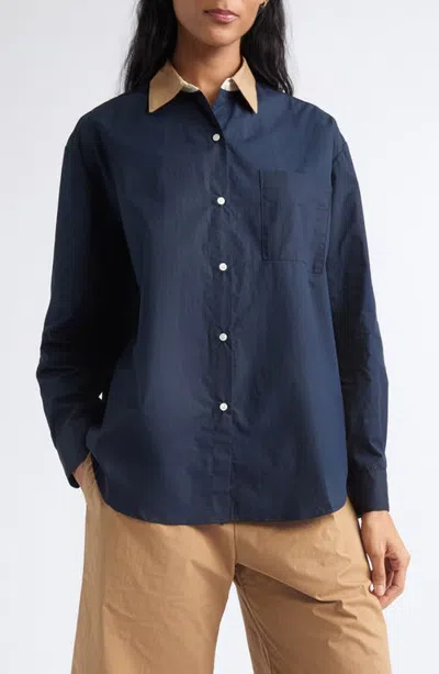 Leset Yoshi Contrast Classic Button Front Shirt In Blue