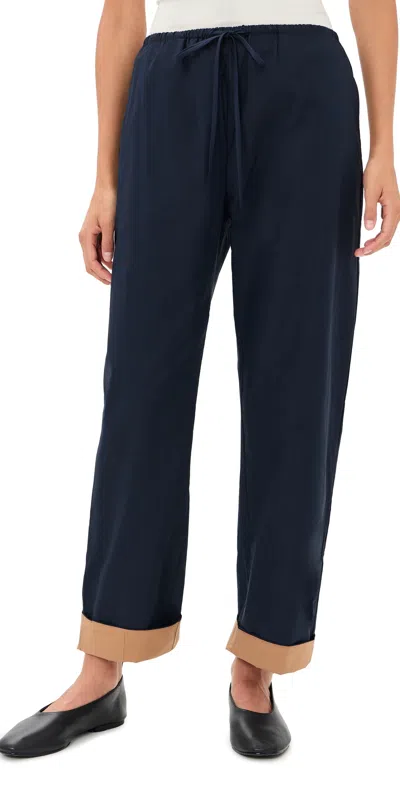 Leset Yoshi Contrast Drawstring Pants Midnight/camel