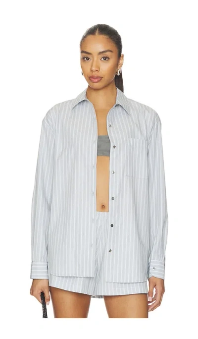 Leset Yoshi Stripe Cotton Button-up Shirt In Blue