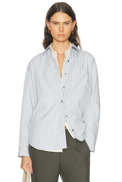 Leset Yoshi Stripe Classic Button Down Top In Blue