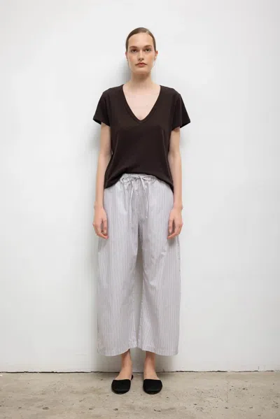 Leset Yoshi Stripe Crop Drawstring Pant In Gray