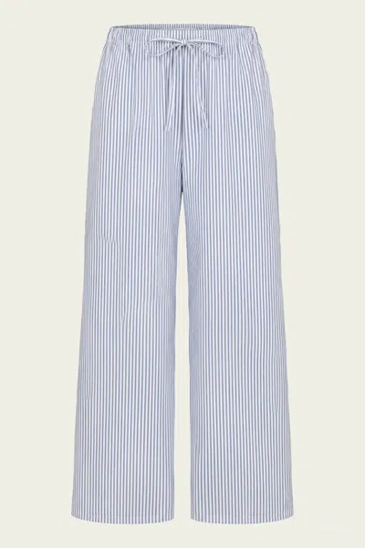 Leset Yoshi Stripe Crop Drawstring Pant In Stone Multi Stripe In Blue