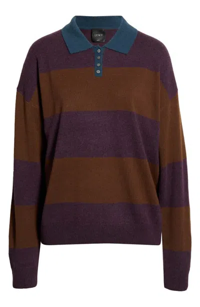 Leset Zoe Rugby Polo Sweater In Raisin/bark/indigo