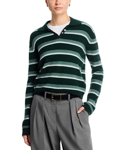 Leset Zoe Stripe Polo Sweater In Green