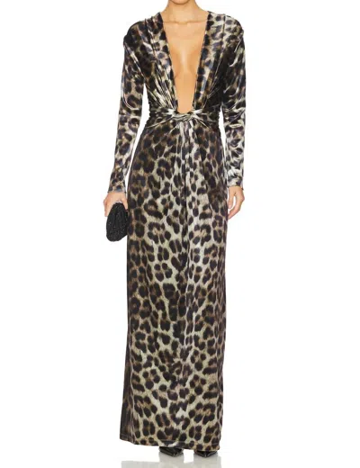 Leslie Amon Amanda Maxi Dress In Leopard In Gray