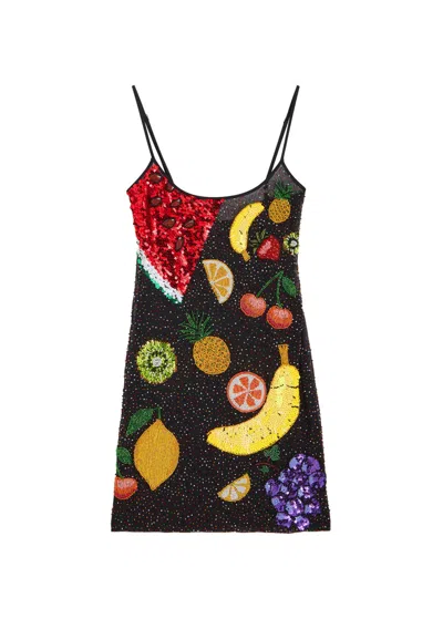 Leslie Amon Bead Embellished Stretch-tulle Mini Dress In Black