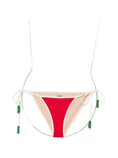 Leslie Amon Beaded-tassel Bikini Bottoms In Red