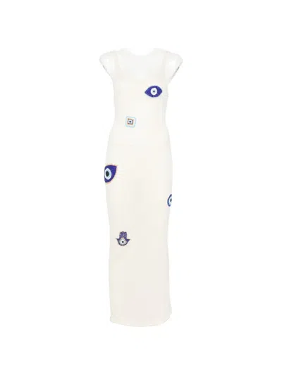 Leslie Amon Bead-embellished Knit Midi Dress In White