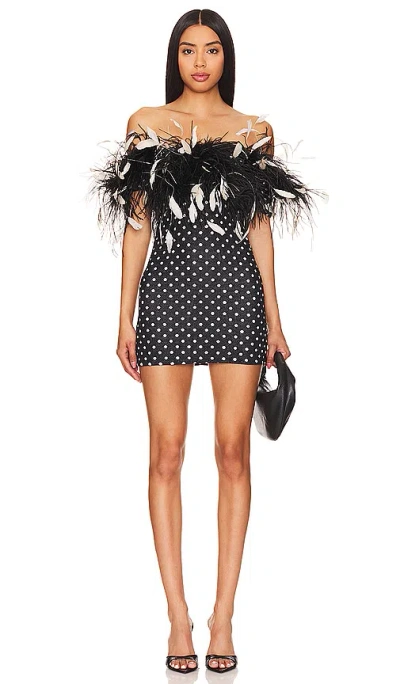 Leslie Amon Carioca Strapless Feather-trimmed Stretch-jacquard Mini Dress In Black