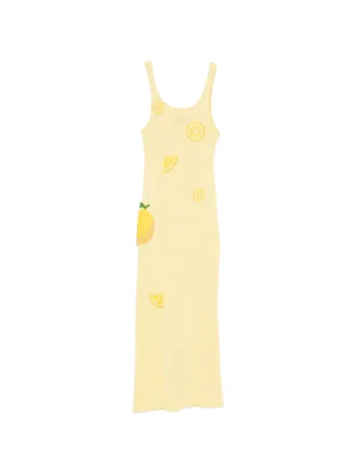 Leslie Amon Citron Knitted Maxi Dress In Yellow