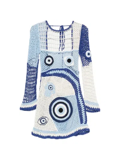 Leslie Amon Crochet Evil-eye Dress In Blue