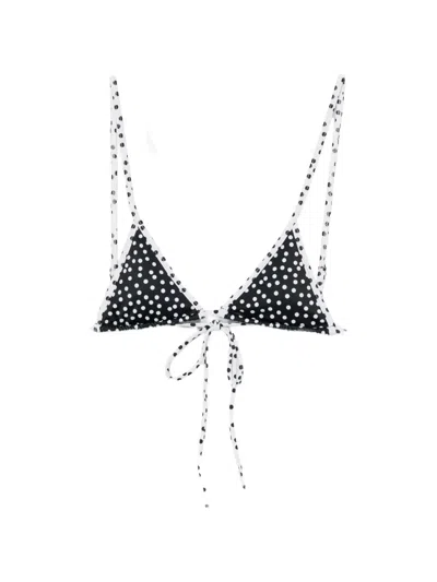 Leslie Amon Cynthia Polka-dot Bikini Top In Black