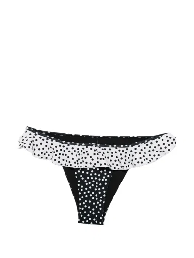Leslie Amon Cynthia Polka-dot Ruffled Bikini Bottoms In Black