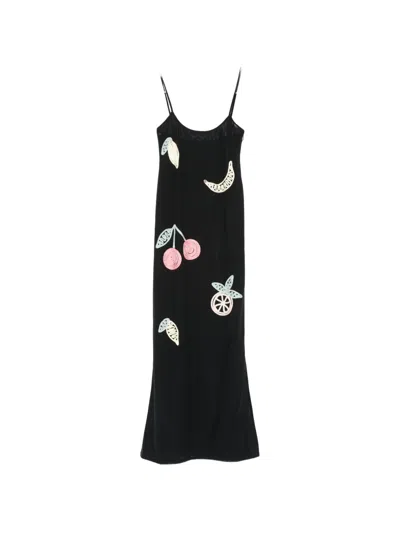 Leslie Amon Fruit Punchmaxi Slip Dress In Black