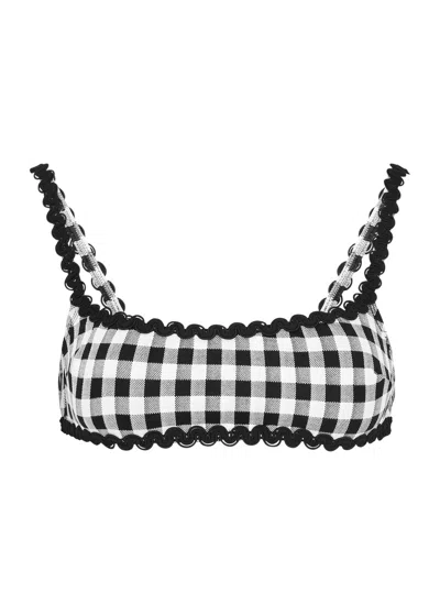 Leslie Amon Kendall Checked Bikini Top In Black And White