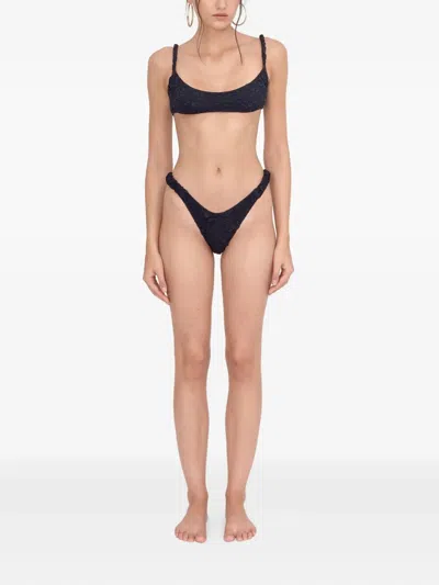 Leslie Amon Kendall Textured-ruffle Bikini Bottom In Black