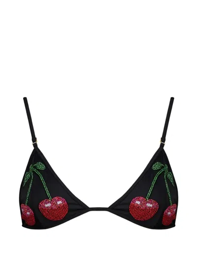 Leslie Amon La Cerise Bead-embellished Bikini Top In Black