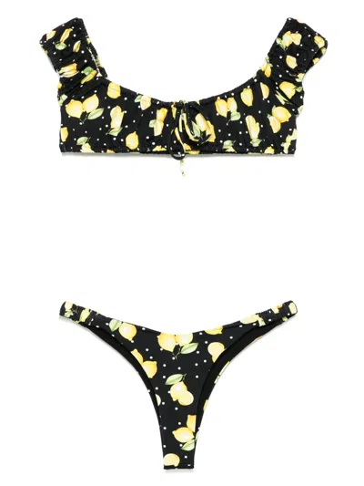 Leslie Amon Lemon-print Bikini In Black