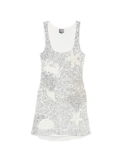 Leslie Amon Mermaid Sequin-embellished Mini Dress In Silver