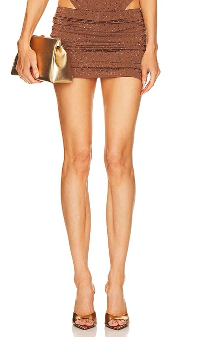 Leslie Amon Micro Mini Skirt In Brown Rhinestones