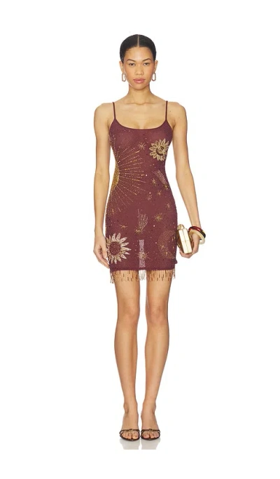 Leslie Amon Mini Beaded Dress In Brown