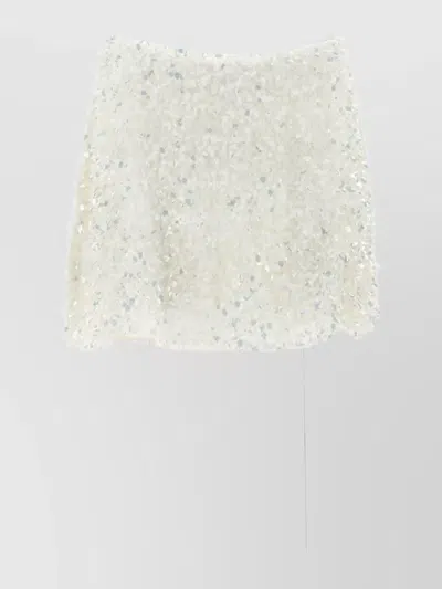 Leslie Amon Mini Sequined Skirt Straight Cut In White