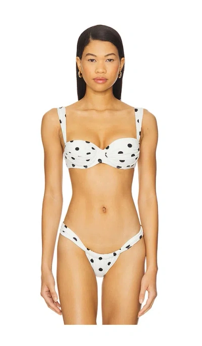 Leslie Amon Paloma Bikini Top In Cream Polka