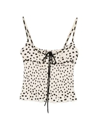 Leslie Amon Polka-dot Shirred Top In Multi