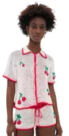Leslie Amon Ruby Crochet Shirt White And Red In Multi