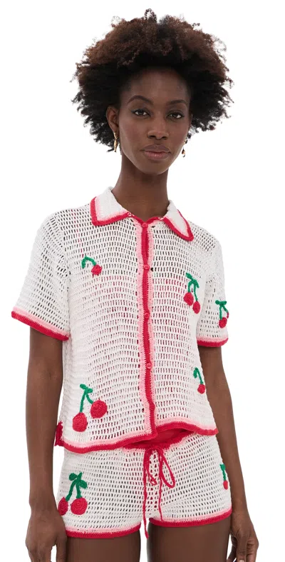 LESLIE AMON RUBY CROCHET SHIRT WHITE AND RED