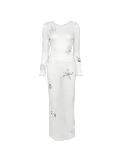Leslie Amon Sea Shell-patch Maxi Dress In White