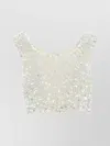 LESLIE AMON SEQUIN EMBELLISHED CROPPED TOP WITH SHORT SLEEVES