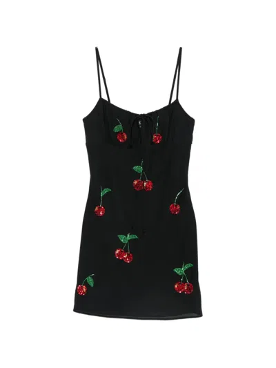 Leslie Amon Sequin-embellished Cherry-motif Mini Dress In Black