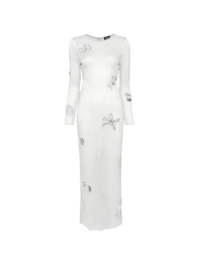 Leslie Amon Sequin-embellished Pleated Maxi-dress In Silver