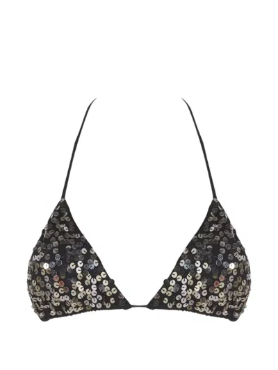 Leslie Amon Sequin-embellished Scorpio Bikini Top In Black