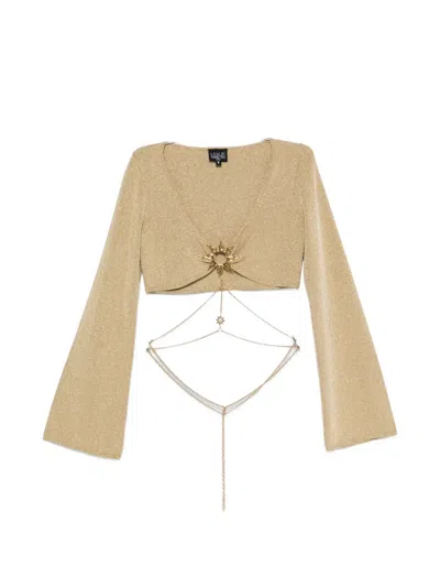 Leslie Amon Sun Chain-embellished Top In Brown