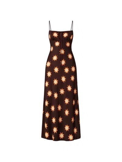 Leslie Amon Sun Print Maxi Dress In Brown