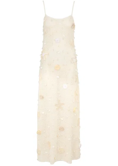 Leslie Amon Treasure Embellished Crochet Maxi Dress In White
