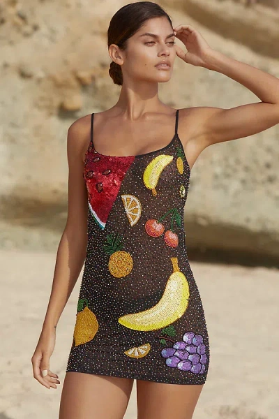 Leslie Amon Tutti Frutti Beaded Mini Dress In Multicolor
