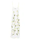 Leslie Amon Under The Lemon Tree Embroidered Midi Dress In White