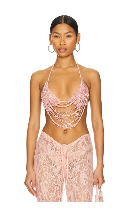Leslie Amon X Revolve Floating Pearl Top In Dusty Pink