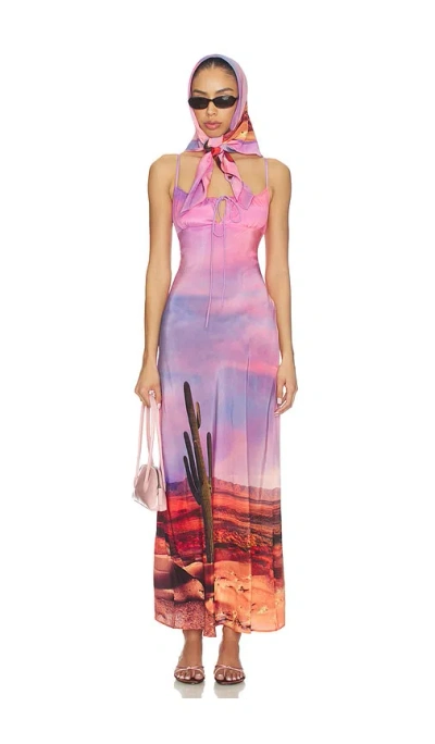 Leslie Amon X Revolve Timeless Palm Spring Dress With Head Scarf In Multi