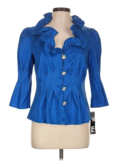 Pre-owned Leslie Fay 3/4 Sleeve Blouse In Blue