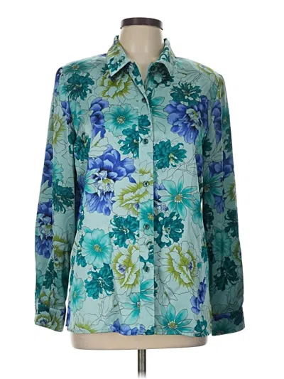 Pre-owned Leslie Fay Long Sleeve Blouse In Green