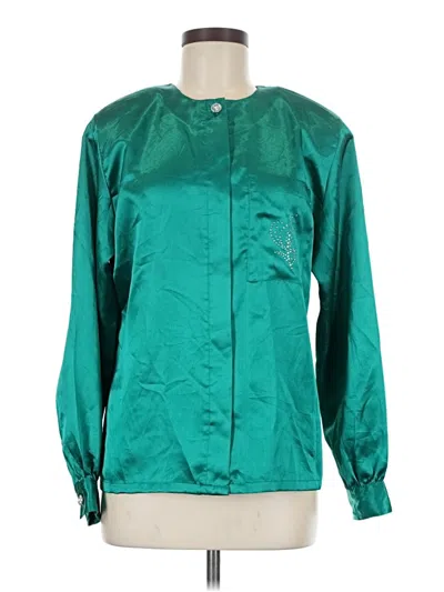 Pre-owned Leslie Fay Long Sleeve Blouse In Teal