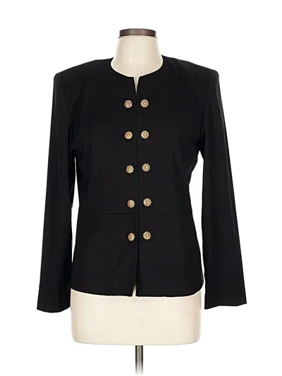 Pre-owned Leslie Fay Long Sleeve Top Black Square Neckline Tops