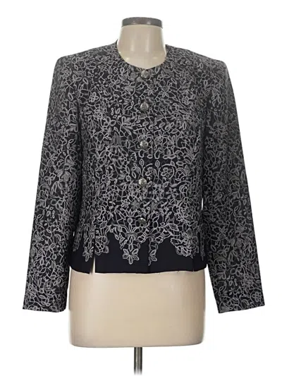 Pre-owned Leslie Fay Long Sleeve Top Gray Tweed Pattern Crew Neck Tops