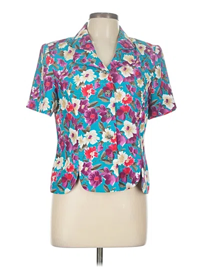 Pre-owned Leslie Fay Short Sleeve Blouse In Blue