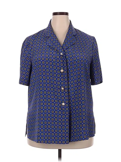 Pre-owned Leslie Fay Short Sleeve Blouse In Blue