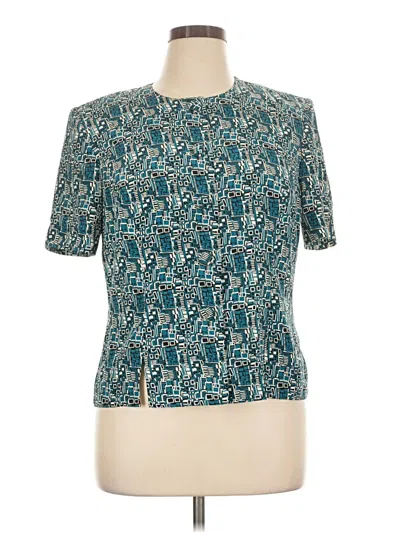 Pre-owned Leslie Fay Short Sleeve Blouse In Teal